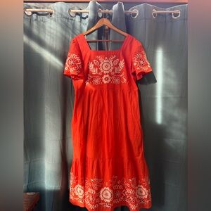 Floral Embroidered Midi Dress in Creamsicle